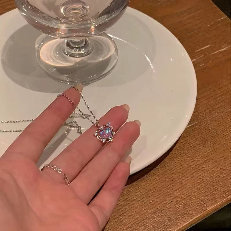 Crystal Angel Wings Heart Pendant Necklaces Ladies Girl Simple Y2K Pink White Zircon Love Elegant Necklace Women Jewelry 2023