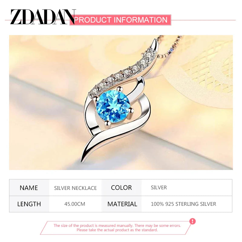 925 Silver Blue Crystal Necklace Chain for Women Wedding Jewelry