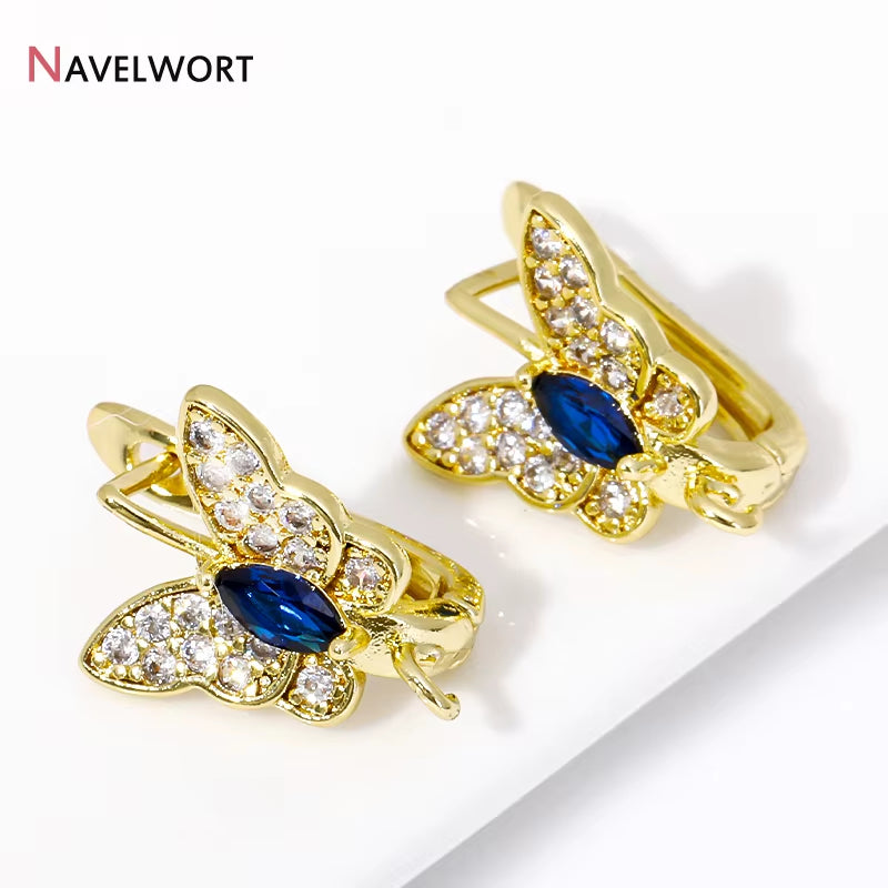 18K Gold Plated Brass Butterfly Earrings Findings,Inlaid Zircon Earwire Fasteners,Earring Making Materials,Diy Jewelry Findings