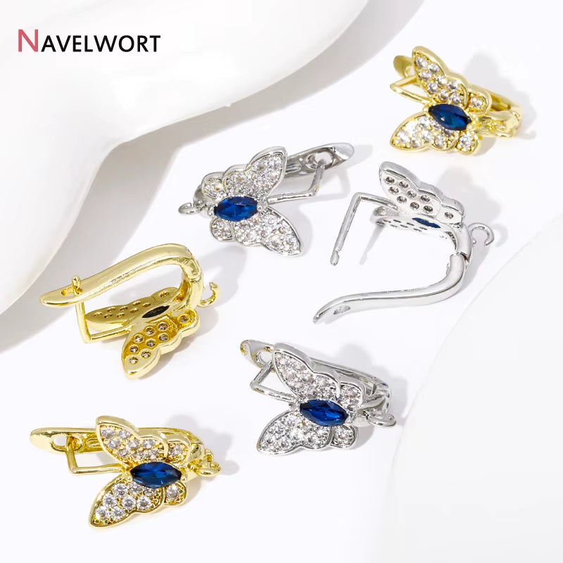 18K Gold Plated Brass Butterfly Earrings Findings,Inlaid Zircon Earwire Fasteners,Earring Making Materials,Diy Jewelry Findings