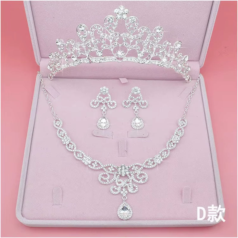 High Quality Fashion Crystal Wedding Bridal Jewelry Sets Women Bride Tiara Crowns Earring Necklace Wedding Jewelry Accessories