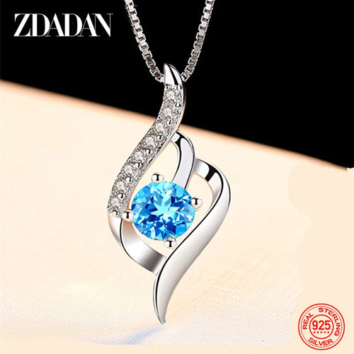 925 Silver Blue Crystal Necklace Chain for Women Wedding Jewelry