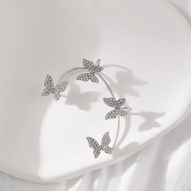 Clip Earrings Silver Color Metal Butterfly Ear Clip without Piercing for Women Sparkling Zircon Ear Cuff Wedding Fashion Jewelry