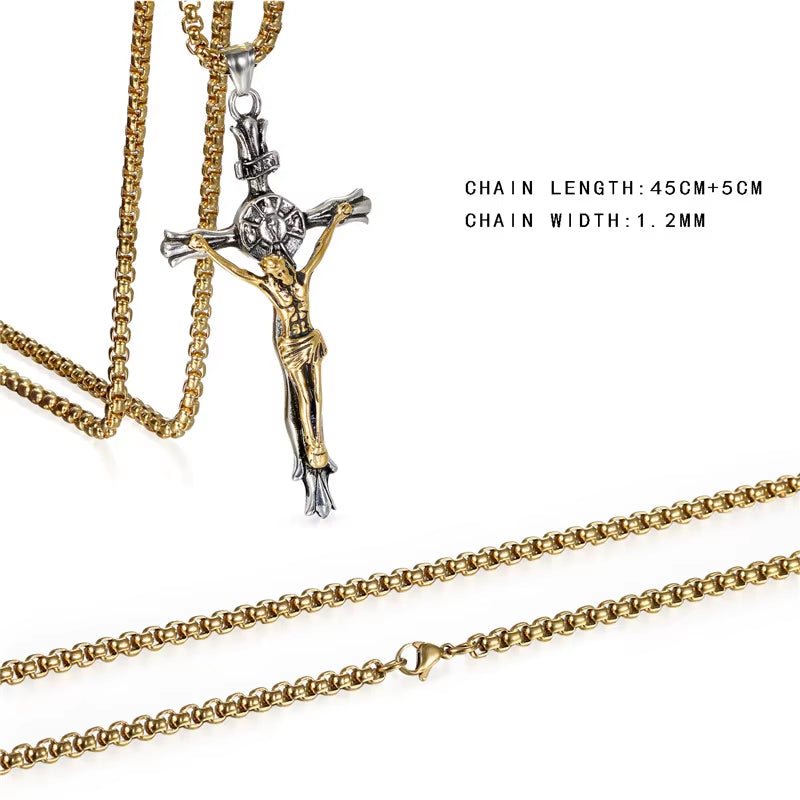 Men Cross Pendant Necklace Stainless Steel Link Chain Jesus Christ Necklace Statement Jewelry Necklace Jewelry Gift