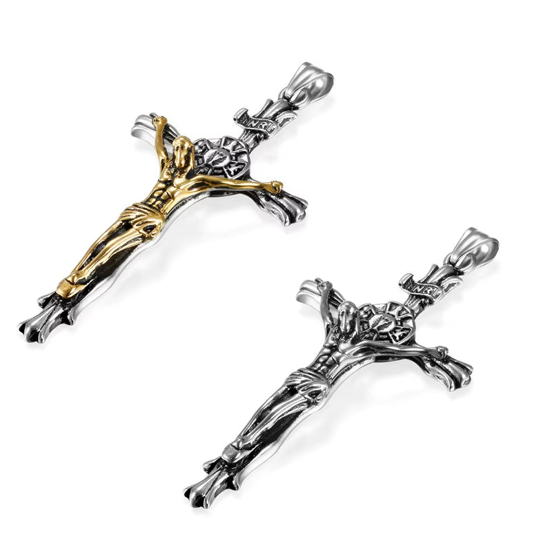 Men Cross Pendant Necklace Stainless Steel Link Chain Jesus Christ Necklace Statement Jewelry Necklace Jewelry Gift