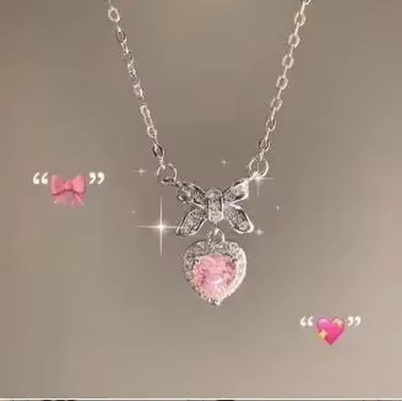 Crystal Angel Wings Heart Pendant Necklaces Ladies Girl Simple Y2K Pink White Zircon Love Elegant Necklace Women Jewelry 2023