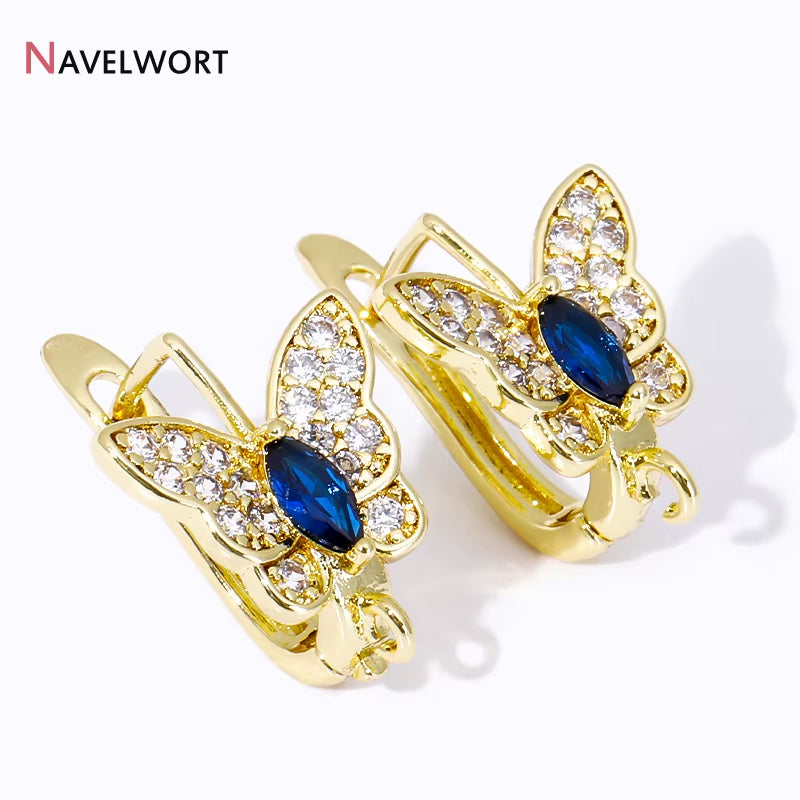 18K Gold Plated Brass Butterfly Earrings Findings,Inlaid Zircon Earwire Fasteners,Earring Making Materials,Diy Jewelry Findings