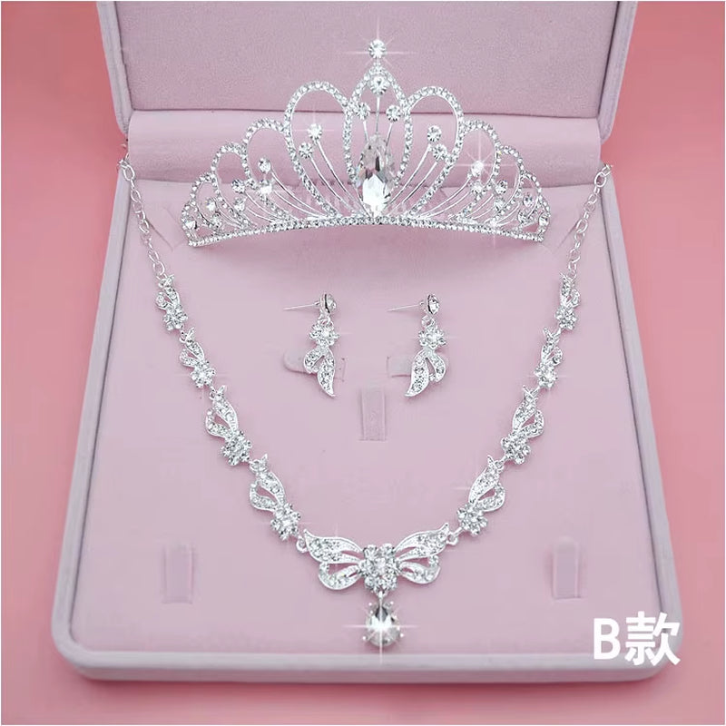 High Quality Fashion Crystal Wedding Bridal Jewelry Sets Women Bride Tiara Crowns Earring Necklace Wedding Jewelry Accessories
