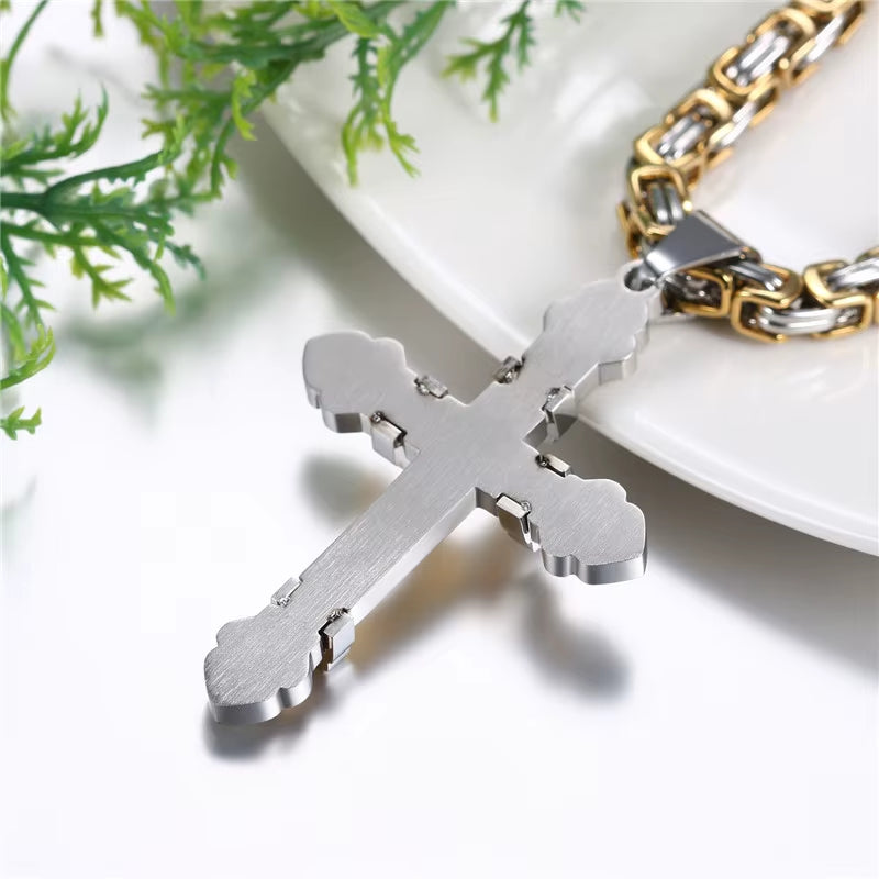Men Cross Pendant Necklace Stainless Steel Link Chain Jesus Christ Necklace Statement Jewelry Necklace Jewelry Gift
