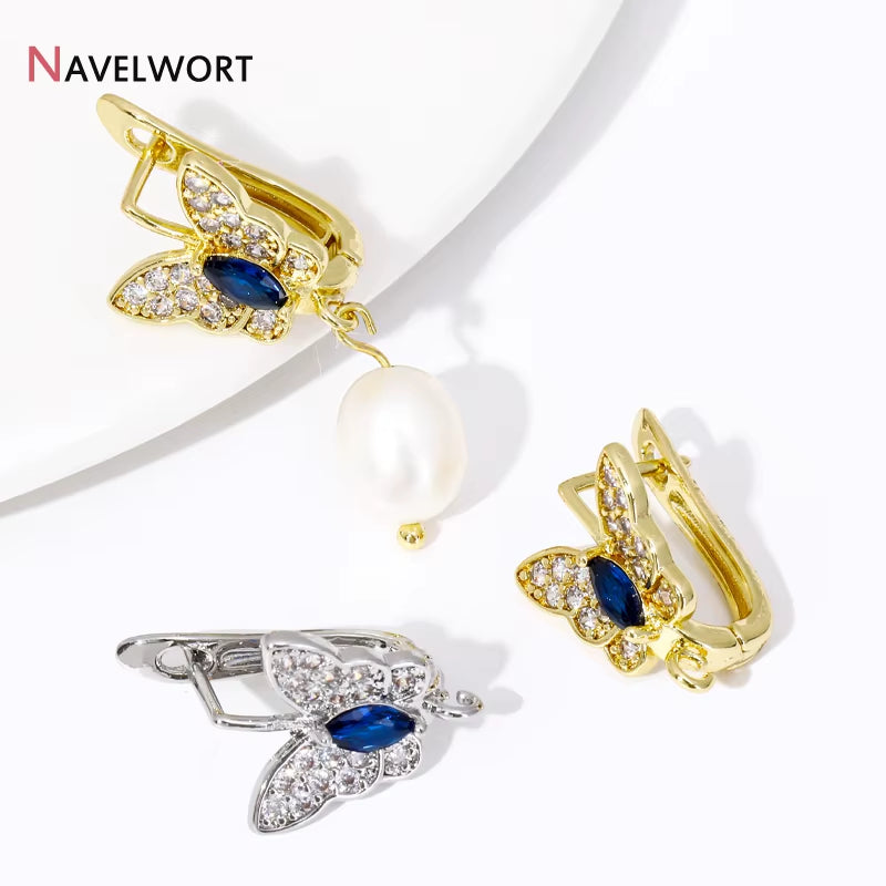 18K Gold Plated Brass Butterfly Earrings Findings,Inlaid Zircon Earwire Fasteners,Earring Making Materials,Diy Jewelry Findings