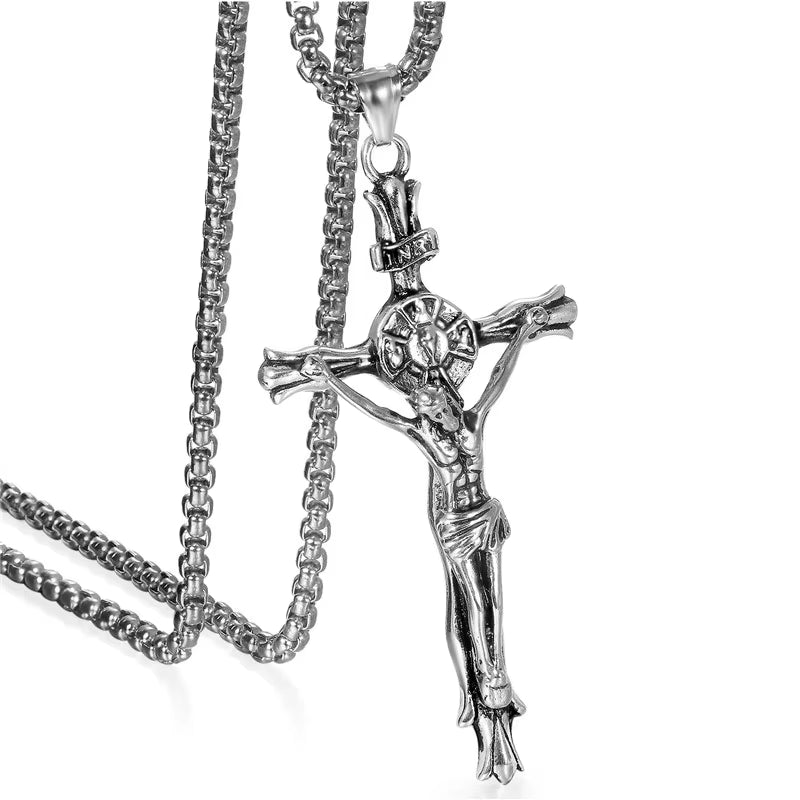 Men Cross Pendant Necklace Stainless Steel Link Chain Jesus Christ Necklace Statement Jewelry Necklace Jewelry Gift