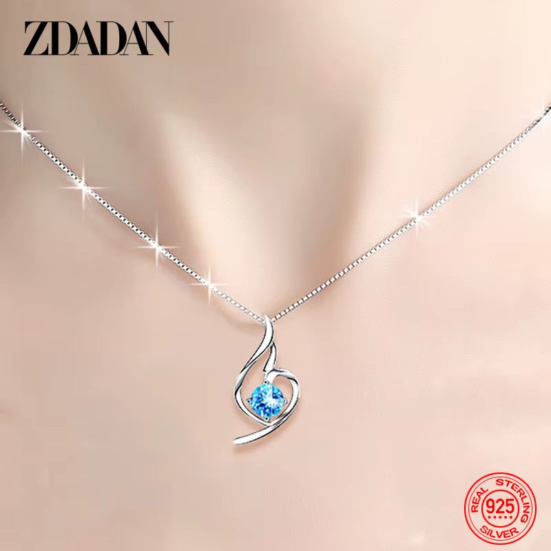 925 Sterling Silver Blue Crystal Necklace Earring Set for Women Fashion Wedding Jewelry Party Gift